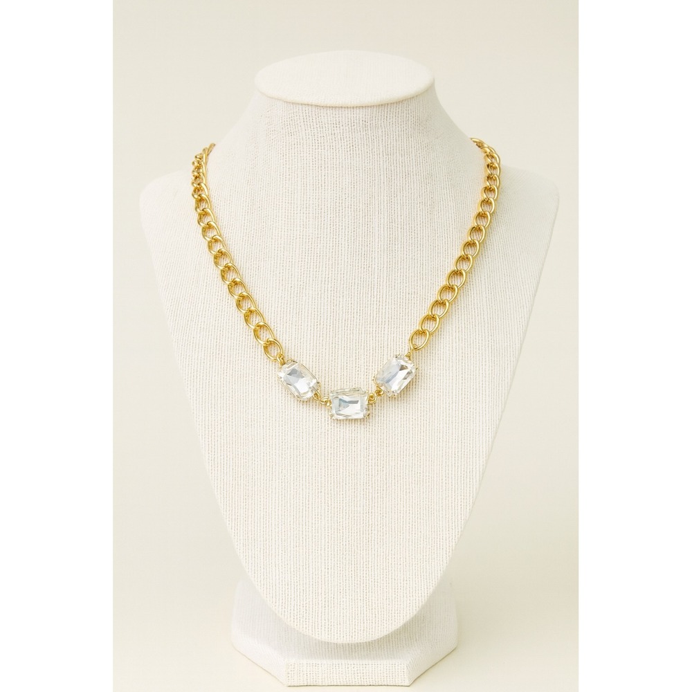 Y2K Vintage Womens Chunky Gold Tone Rhinestone Chain Matinee Necklace 90s